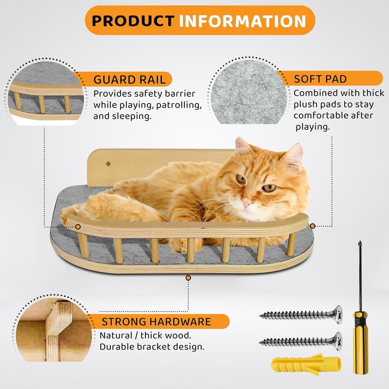 BUOGA Cat Wall Shelves with 3 Steps – Modern Wood Wall Mounted Furniture, Climber & Perch Shelf for Cats up to 30lbs – Sturdy Floating Bed for Large Cats - Image 3
